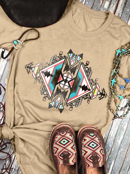 

Apricot Printed Crew Neck Vintage Shift Shirts & Tops, T-shirts