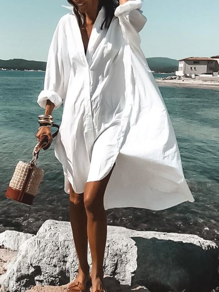 

Abito con Scollo a V Casuale, Bianco, Dresses