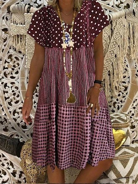 

Holiday Short Sleeve Polka Dots Dress, Purple, Print Dress