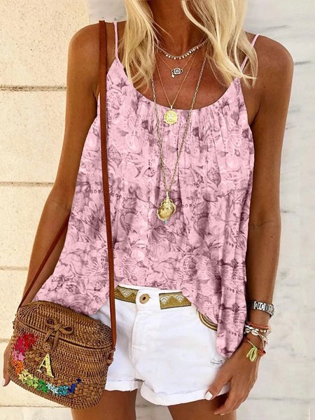 Top Casuale Dip-Dyed di Misto Cotone, Rosa, Tank Top