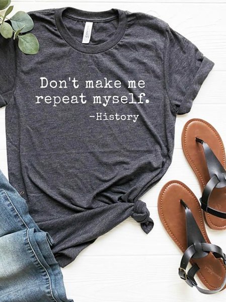 T-Shirt Lettera Casuale di Cotone, Grigio, T-Shirts