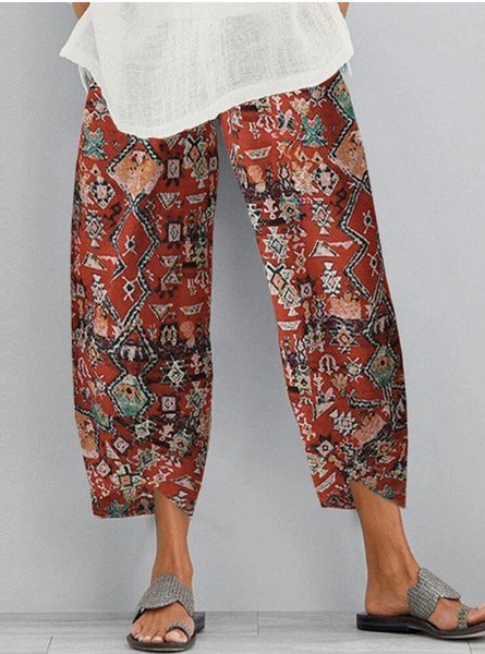 

Women Printed Green Cotton-Blend Summer Pants, Wine red, Pants