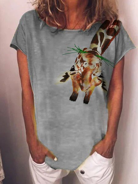

T-Shirt a Girocollo Vintage Animale, Grigio, T-Shirts
