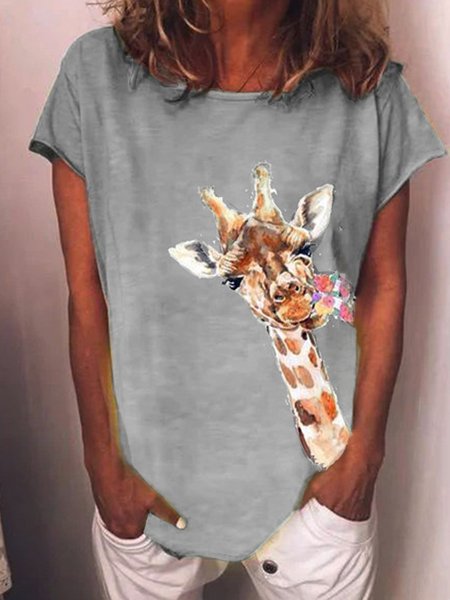 

T-Shirt Casuale di Misto Cotone, Grigio, T-Shirts