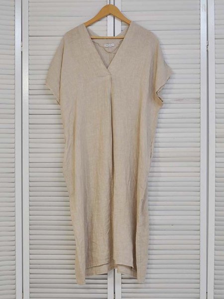 Abito con Scollo a V Casuale, Albicocca, Dresses
