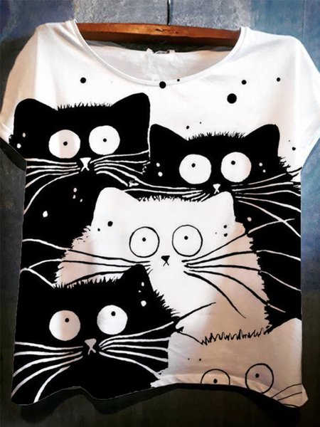 

White Short Sleeve Casual Printed T-shirt, Printed T-shirts
