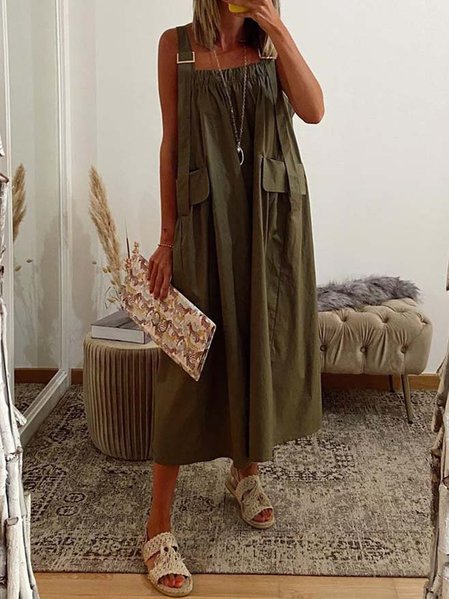 

Abito Dritto di Cotone, Verde militare, Linen & Cotton Dresses