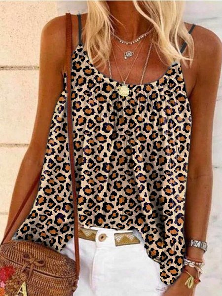

Top a Spaghetti Stampato Floreale, Cachi, Tank Top