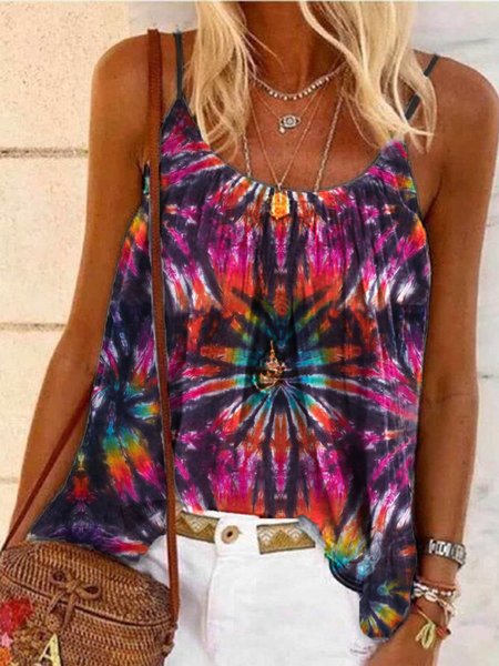 

Multicolor Ombre/tie-Dye Floral-Print Bohemian Casual Women Camisole, Tank Top