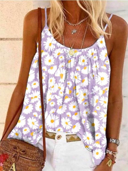 

Top Stampato Floreale, Viola, Tank Top