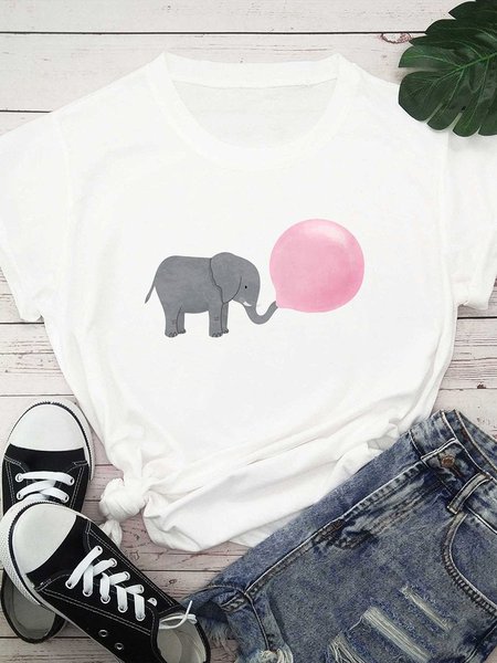 

T-Shirt a Girocollo Casuale Stampato, Bianco, T-Shirts