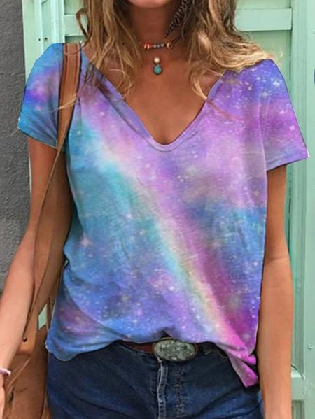 

Purple Short Sleeve V Neck Casual T-shirt, Tees & T-shirts