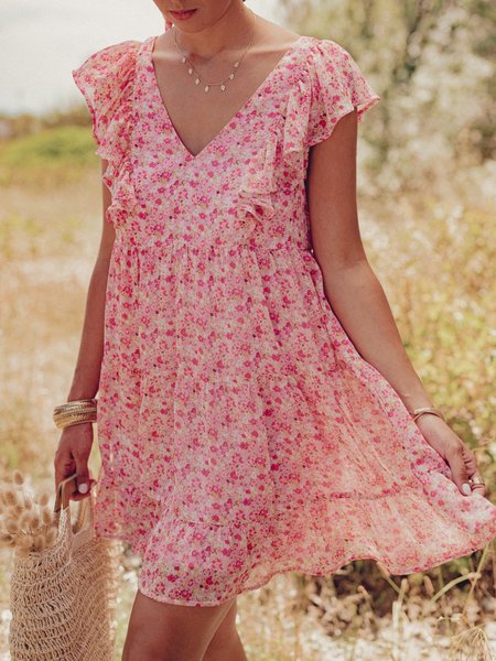 

Abito Casuale con Scollo a V, Rosa, Summer dresses