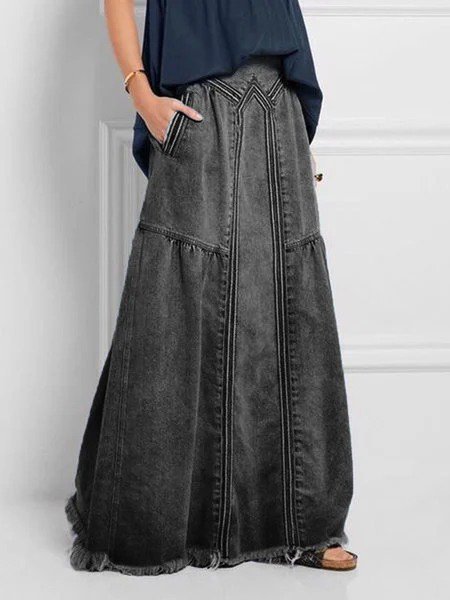 

JFN Solid Pocketed Casual Skirt, Black, Skirts