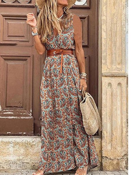 

Abito con Scollo a V Geometrico Stampato, Multicolore, Summer dresses