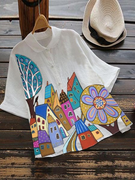 

T-Shirt Casuale di Misto Cotone, Bianco, Blouses & Shirts