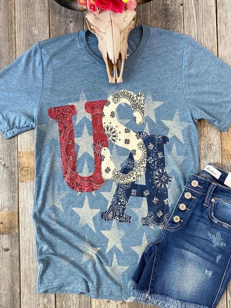 

Top Casuale di Cotone, Blu, T-Shirts