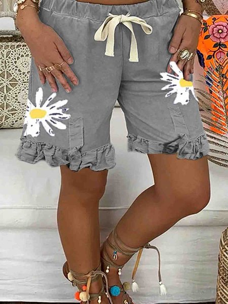 

Pantaloni Floreale Casuale Stampato di Cotone, Grigio, Shorts