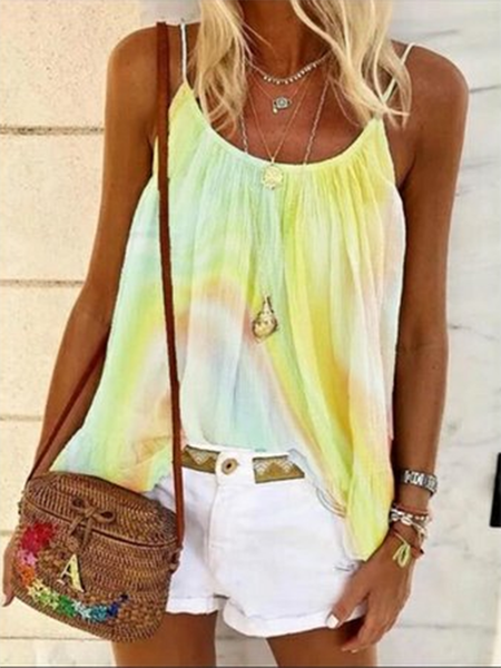 

Printed Sleeveless Shirts & Tops, Yellow, Tank Tops