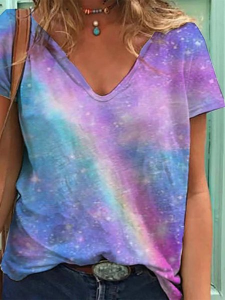 

T-Shirt con Scollo a V Casuale, Viola, Blouses & Shirts