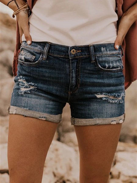 

Pantaloncini Denim Strappato Vintage, Blu scuro, Shorts
