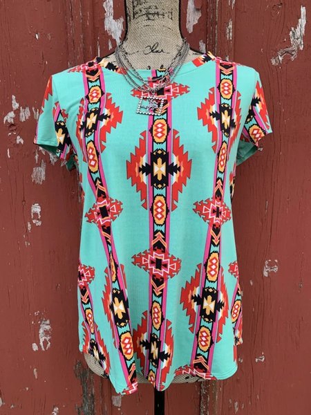 

Green Printed Geometric Short Sleeve Shirts & Tops, Tops