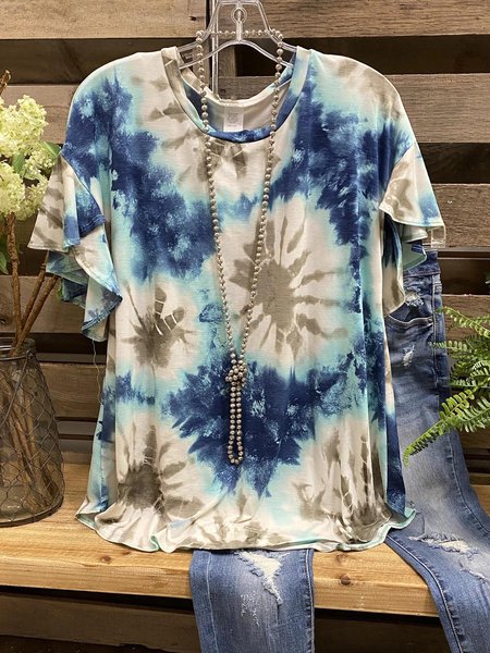 

Blue Short Sleeve Dip-Dyed Casual Shirts & Tops, Tops
