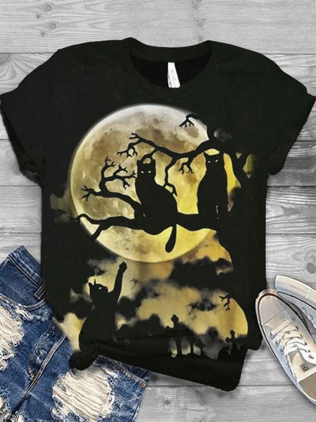 

T-Shirt Casuale Vintage di Misto Cotone, Nero, T-Shirts