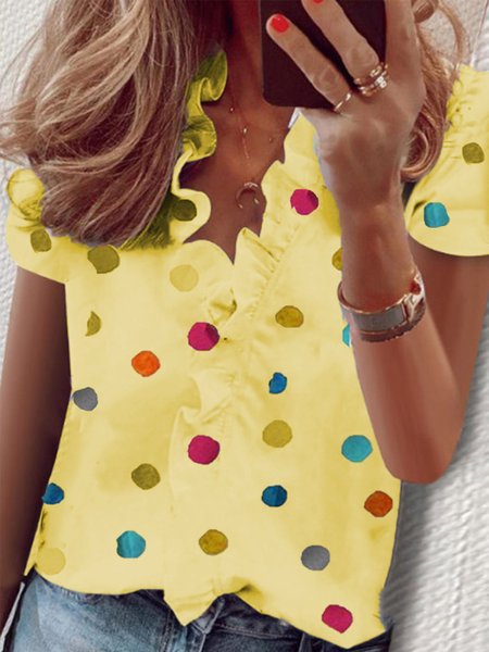 

Misto Cotone Vintage Stampato Top, Giallo, Blouses & Shirts