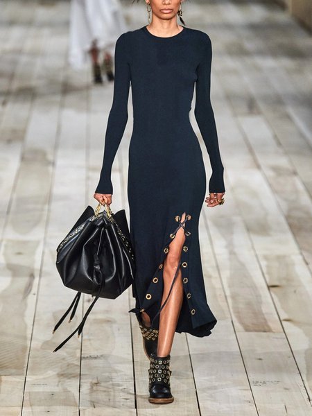 

Abito a Girocollo Casuale, Blu marino, Maxi Dresses