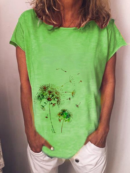 

T-Shirt a Girocollo Semplice Stampato di Misto Cotone, Verde, T-Shirts