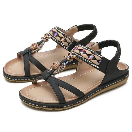 

Microfiber Leather Sandals, Black, Sandals