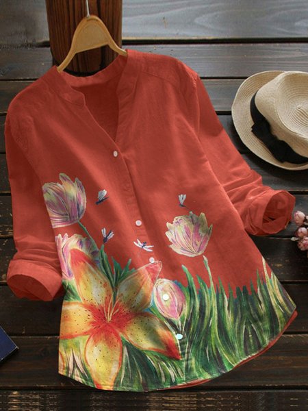 

T-Shirt Bohemian Floreale di Misto Cotone, Arancia, T-Shirts
