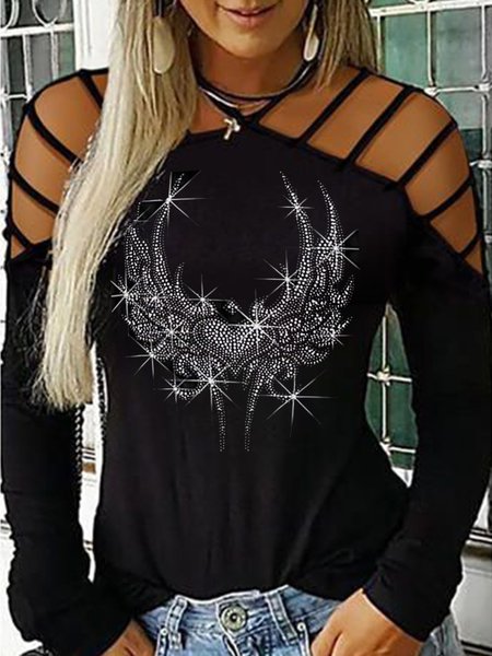 

Long Sleeve Shift Cotton Shirts & Tops, Black, Tops