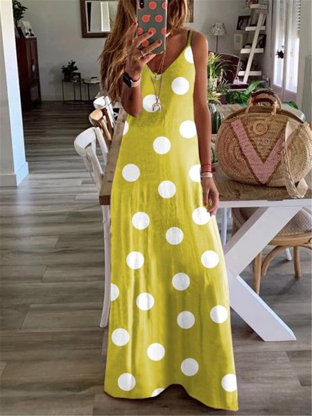 Abito Stampato Floreale Dritto, Giallo, Casual Dresses