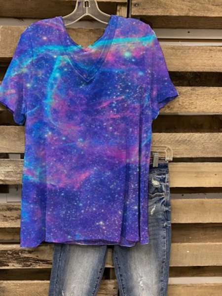 

T-Shirt Casuale di Cotone, Blu, T-Shirts