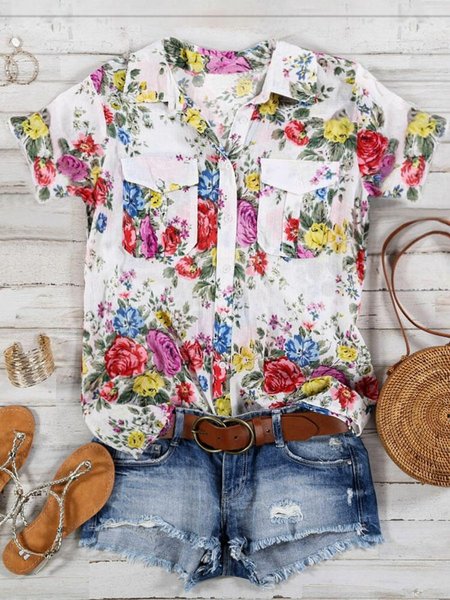 

Camicetta Abbottonata Floreale Formale Dritta, Come immagine, T-Shirts
