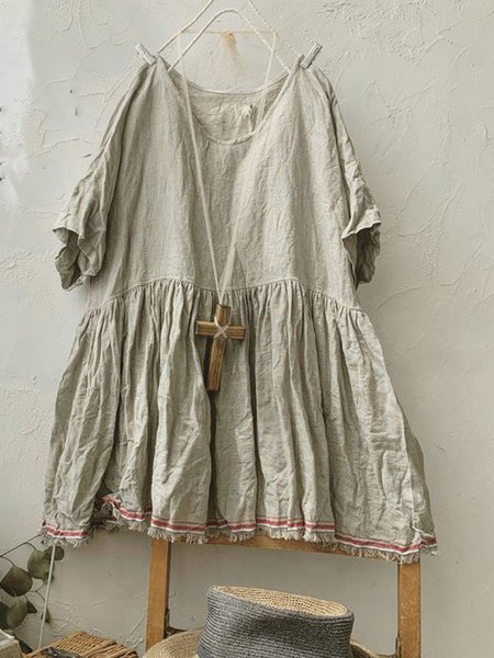 

Maglietta Casuale in Lino, Cachi chiaro, Tops