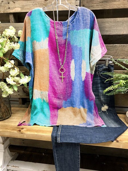 

T-Shirt a Girocollo, Multicolore, Blouses & Shirts