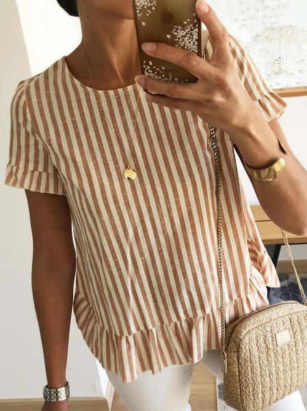 

Bianco-Giallo strisce Cotone Bohemian Dritto Top, Blouses & Shirts