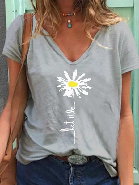 

T-Shirt Casuale Floreale, Grigio, T-Shirts