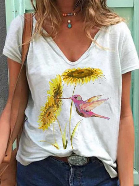 

Bianco Misto Cotone Maniche Corte Top, T-Shirts