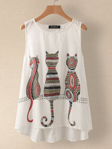 T-Shirt Casuale Stampato Floreale, Bianco, Tank Top
