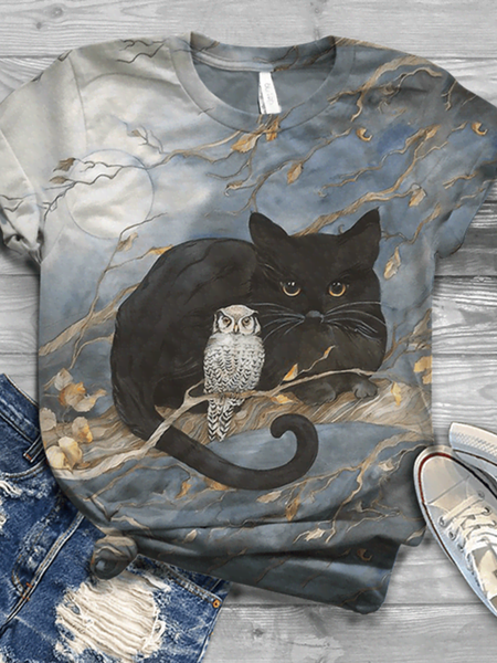 

Printed Short Sleeve Casual T-shirt, Multicolor, T-shirts