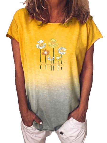 

Floral Cotton Casual Short Sleeve T-Shirt & Top, Yellow, Blouses