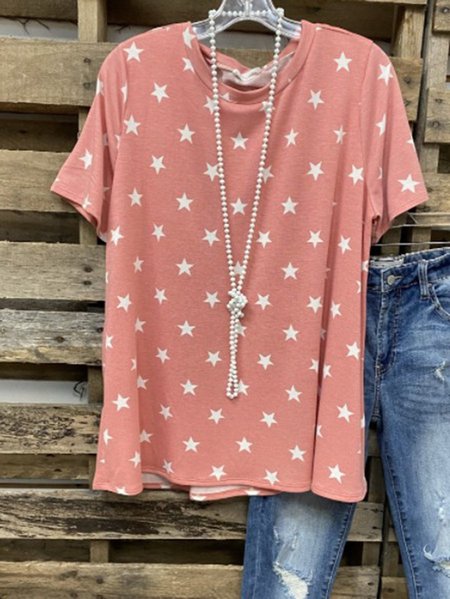 

T-Shirt a Girocollo Casuale di Cotone, Rosso, T-Shirts