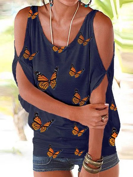 

T-Shirt Bohemian di Misto Cotone, Blu marino, Tank Top