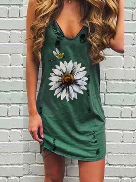 Abito con Scollo a V Casuale, Verde, Mini Dresses