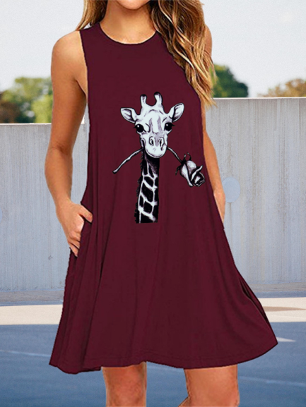 

Abito Giraffa Stampato Casuale, Vino rosso, Summer dresses