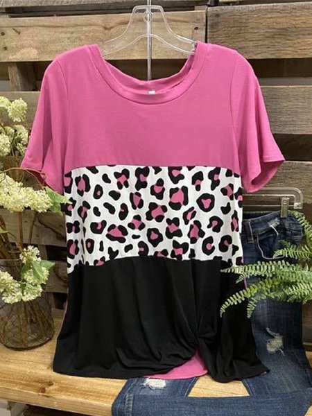 

Rose Red Leopard Short Sleeve Tops, T-Shirts